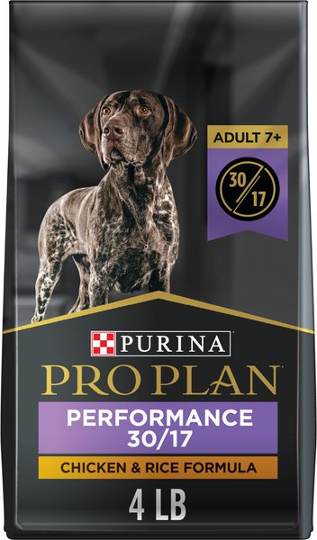 PURINA PRO PLAN Adult 7+ Performance 30/17 Chicken & Rice Formula Dry Dog Food, 4-lb bag - Chewy.com