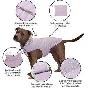 FurHaven Reversible Reflective Puffer Dog Coat, Lavender, X-Small