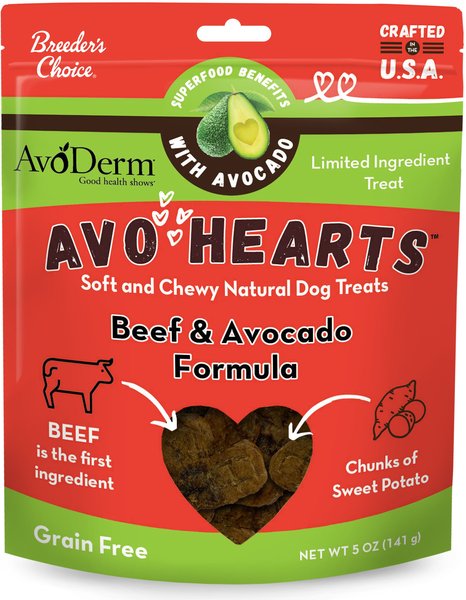AvoDerm AvoHearts Beef & Avocado Formula Dog Treats, 5-oz bag slide 1 of 4