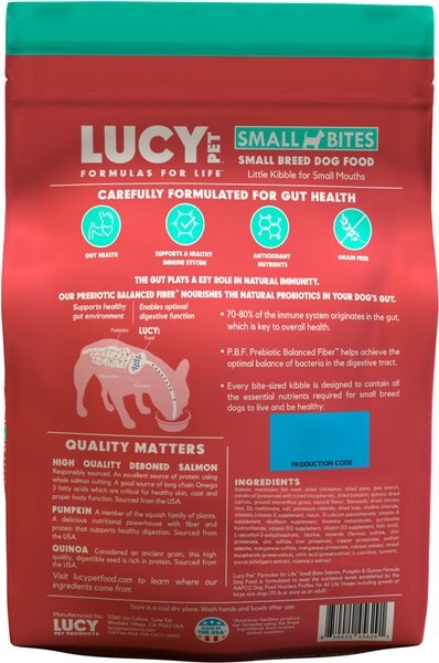 Lucy Pet Products Salmon, Pumpkin & Quinoa Small Bites Dog Food, 4.5-lbs bag