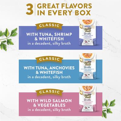 Show full view: Fancy Feast Tender Feast Variety Pack Canned Kitten Food + Classic Collection Broths Variety Pack Complement Wet Cat Food slide 7 of 9