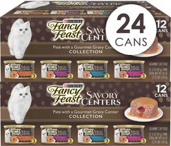 Fancy Feast Savory Centers Variety Pack Canned Food + Savory Cravings Limited Ingredient Beef & Crab Flavor Cat Treats slide 2 of 9