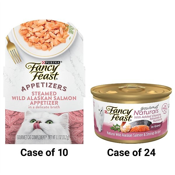 Fancy Feast Gourmet Naturals Wild Alaskan Salmon & Shrimp Recipe in Gravy Canned Food + Appetizers Wild Alaskan Salmon Cat Treats slide 1 of 9