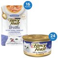 Fancy Feast Flaked Fish & Shrimp Feast Canned Food + Classic Broths with Tuna, Shrimp & Whitefish Supplemental Wet Cat Food Pouches
