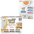 Fancy Feast Delights with Cheddar Grilled Variety Pack Canned Food + Classic Collection Broths Variety Pack Complement Wet Cat Food