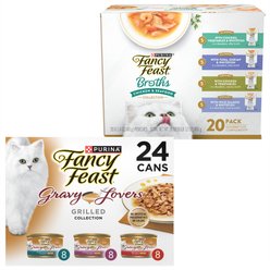 Fancy Feast Gravy Lovers Poultry & Beef Feast Variety Pack Canned Food + Classic Collection Broths Variety Pack Complement Cat Food