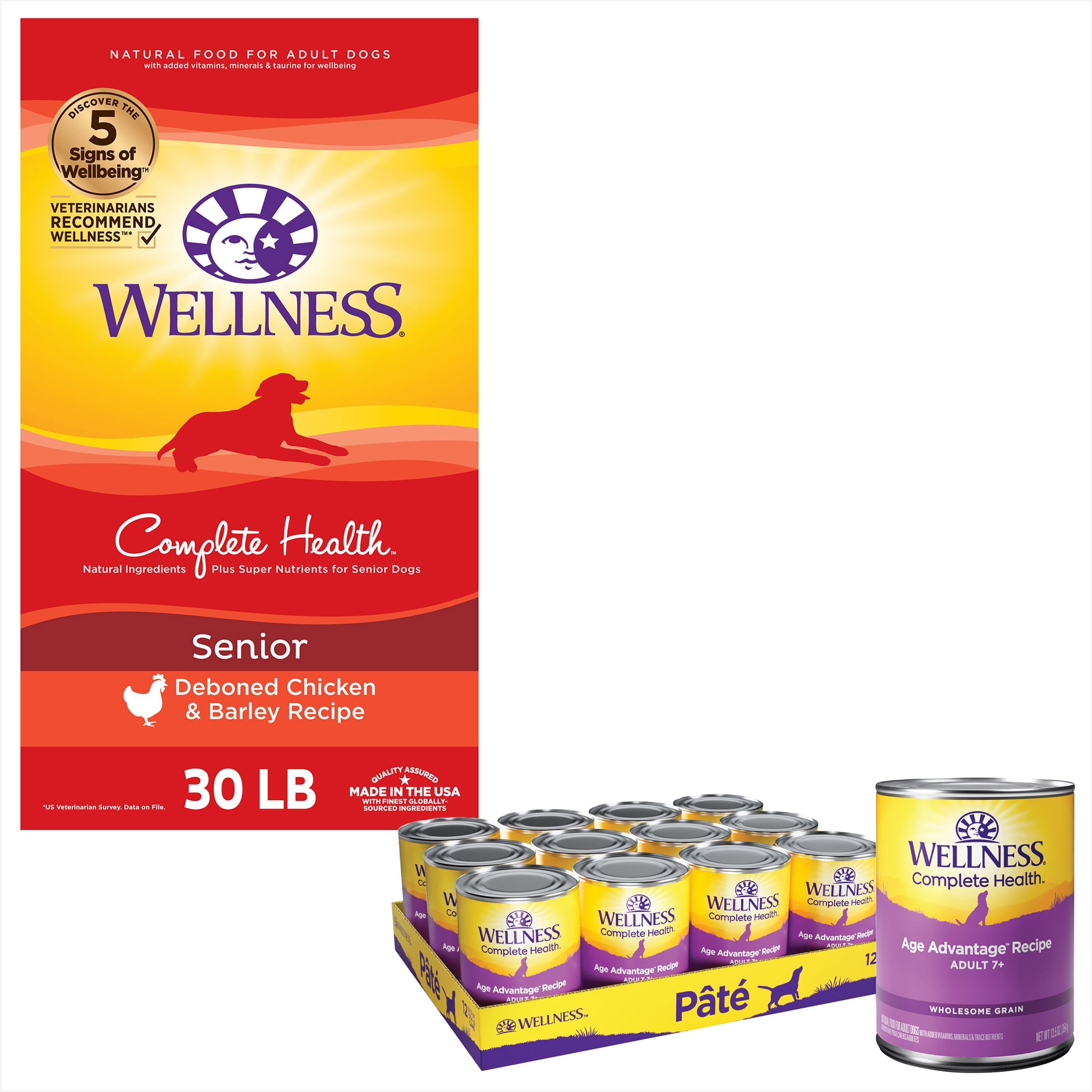 Wellness complete health senior deboned chicken & barley recipe dry clearance dog food