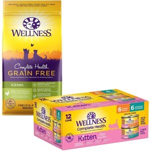 Wellness Complete Health Natural Grain-Free Deboned Chicken & Chicken Meal Dry Kitten Food + Kitten Variety Pack Grain-Free Canned Cat Food
