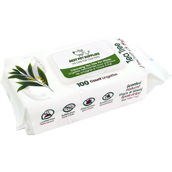 Best Pet Supplies Tea Tree-Scented Cleansing Cat & Dog Grooming Wipes, 100 count