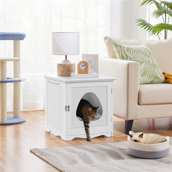Yaheetech Washroom Bench Enclosed Cat House Cat Litter Box, White, Small slide 1 of 9
