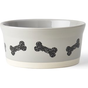 PetRageous Designs Classy Bones Stoneware Dog Bowl, Gray, 4.5-cup