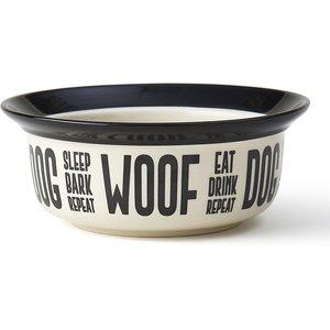 PetRageous Designs Eat Drink Repeat Stoneware Dog Bowl, Natural, 2-cup