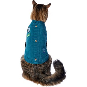 Frisco Teal Button Down Dog & Cat Sweater, X-Small