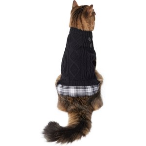Frisco Plaid Cable Knit Dog & Cat Sweater, X-Small, Black