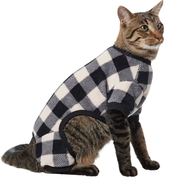 Frisco Plaid Dog & Cat Fleece Pajamas, Black, X-Small slide 1 of 8