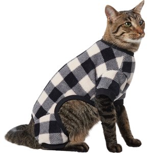 Frisco Plaid Dog & Cat Fleece Pajamas, Black, X-Small