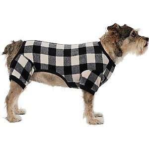 Frisco Plaid Dog & Cat Fleece Pajamas, Black, Large