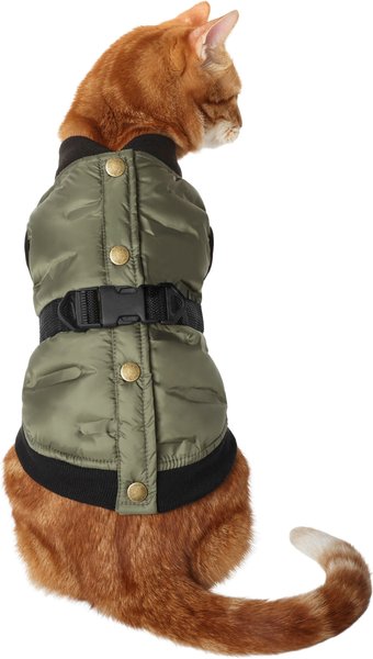 Frisco Belted Puffer Dog & Cat Jacket, X-Small, Olive slide 1 of 8