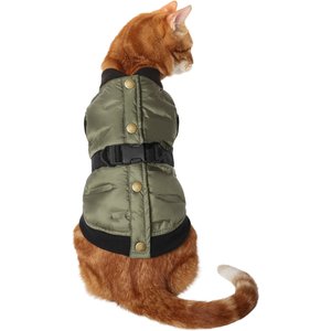 Frisco Belted Puffer Dog & Cat Jacket, Small, Olive