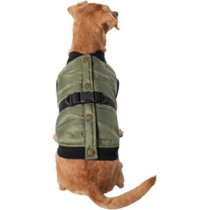 Frisco Belted Puffer Dog & Cat Jacket, Medium, Olive