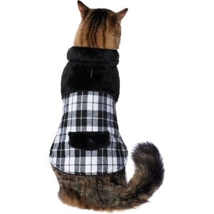 Frisco Plaid Faux Fur Dog & Cat Jacket, X-Small, Gray