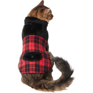 Frisco Plaid Faux Fur Dog & Cat Jacket, X-Small, Red