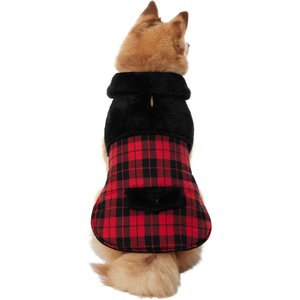Frisco Plaid Faux Fur Dog & Cat Jacket, Large, Red