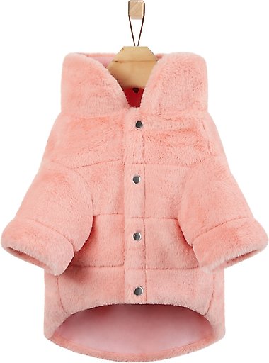 Frisco Lightweight Faux Fur Pink Puffer Dog & Cat Coat, Small