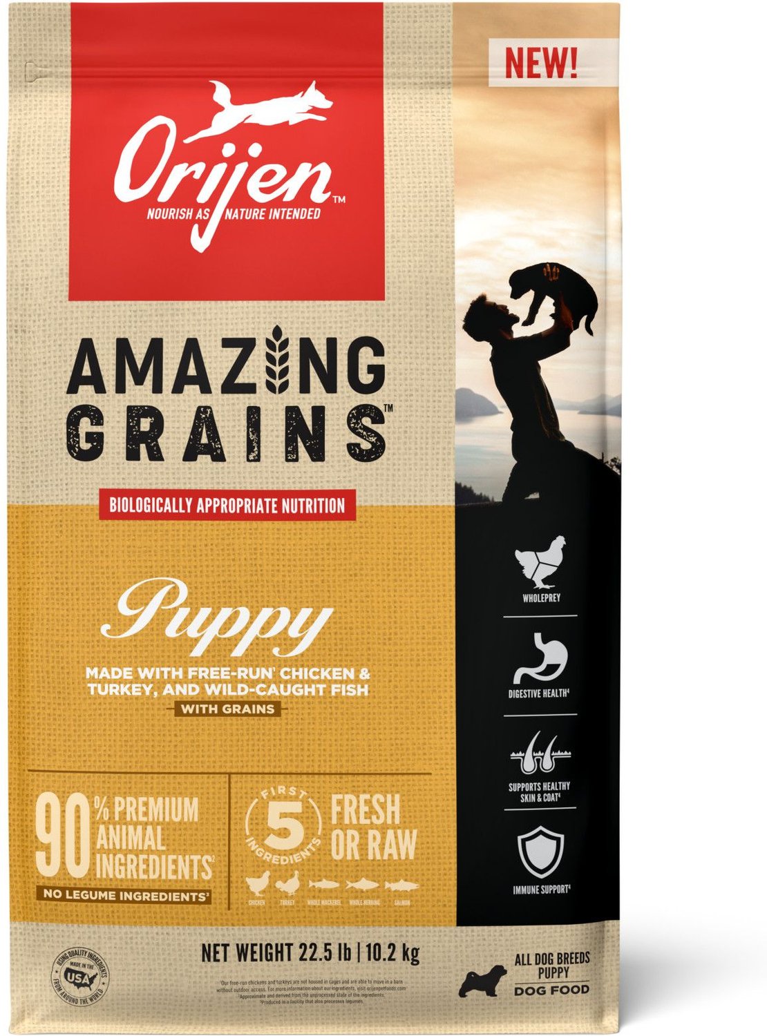 ORIJEN Amazing Grains Puppy Dry Dog Food, 22.5-lb Bag - Chewy.com