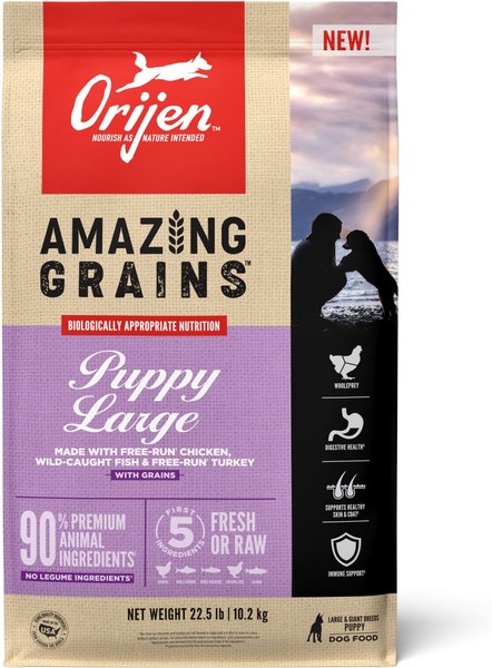 ORIJEN Amazing Grains Puppy Large Breed Dry Dog Food, 22.5-lb bag slide 1 of 10