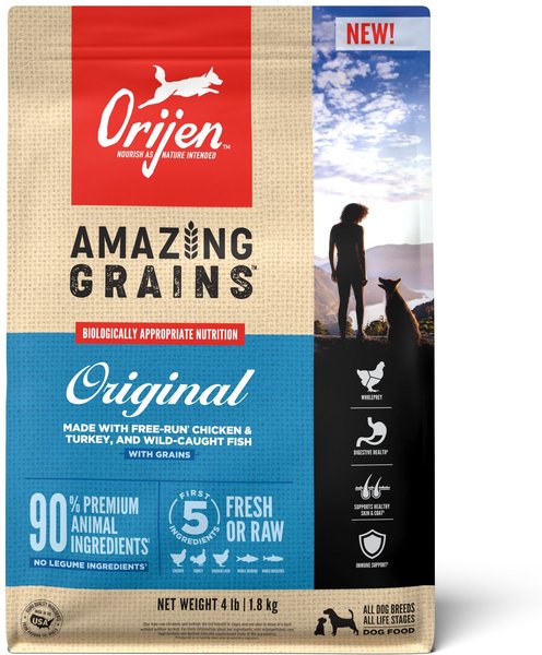 ORIJEN Amazing Grains Original Dry Dog Food, 4-lb bag slide 1 of 10