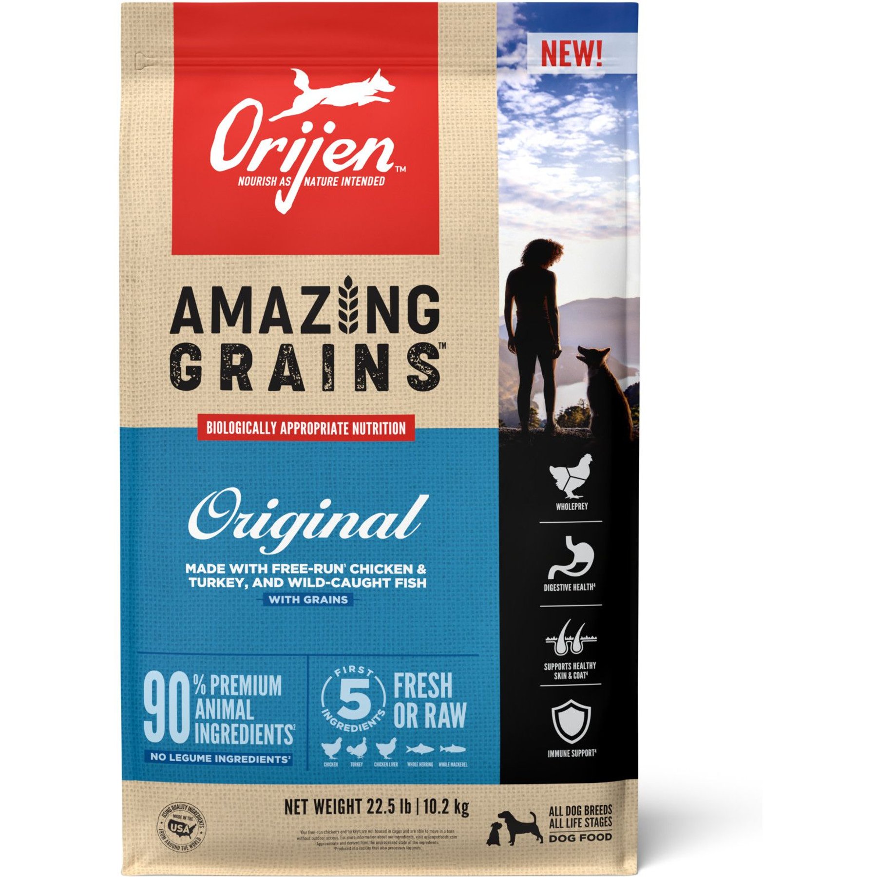 ORIJEN Amazing Grains Original Dry Dog Food 4 lb bag Chewy