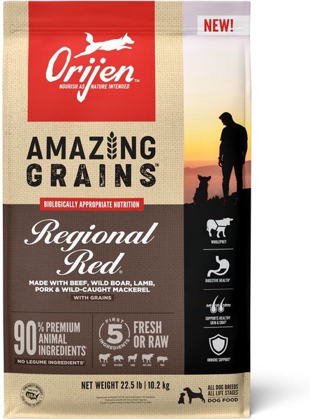 ORIJEN Amazing Grains Regional Red Dry Dog Food, 22.5-lb bag slide 1 of 10