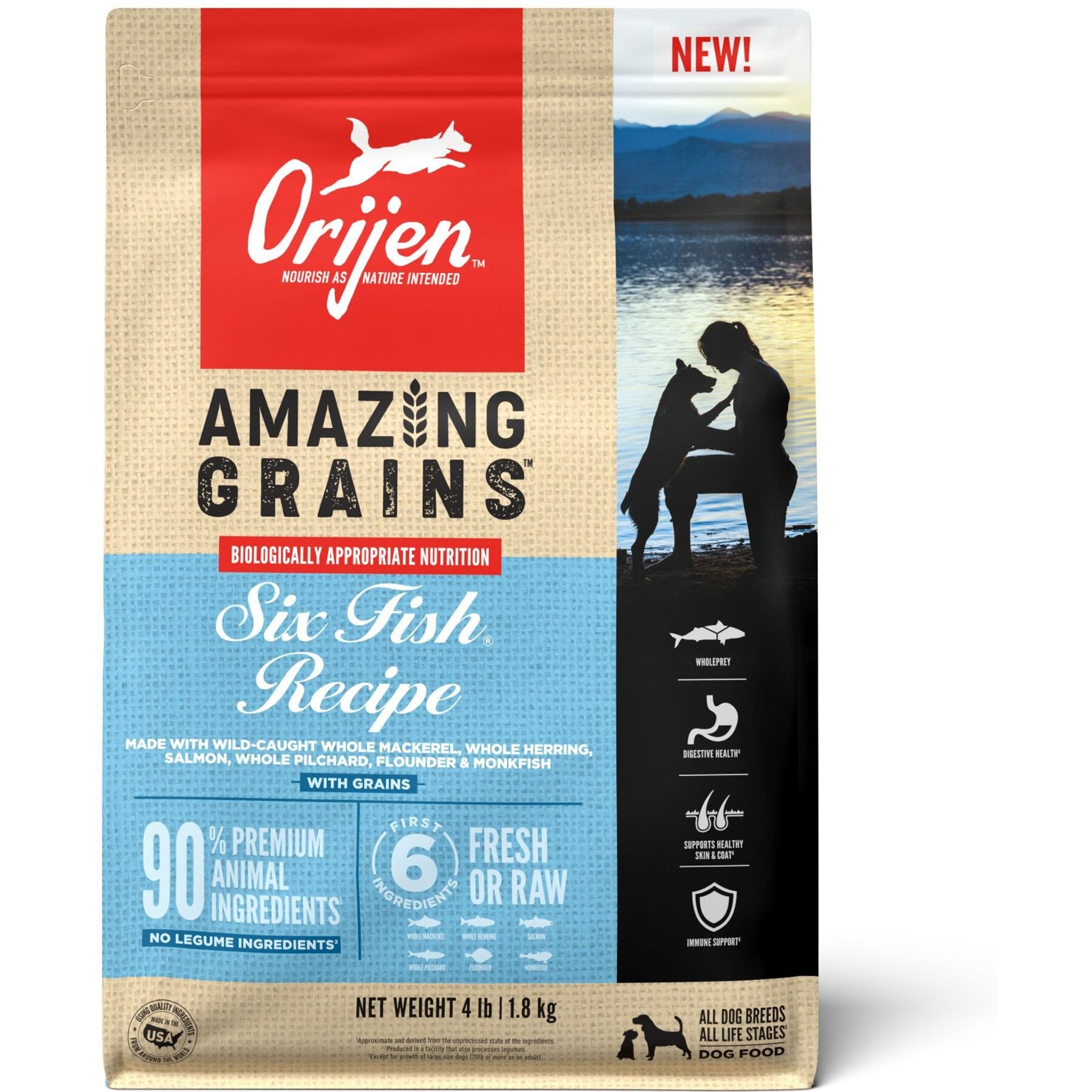 Orijen Amazing Grains Dry Dog Food, Six Fish, 22.5-lb