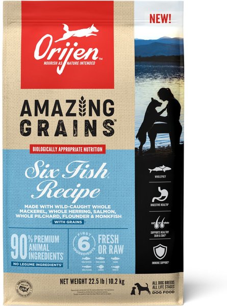 ORIJEN Amazing Grains Six Fish Recipe Dry Dog Food, 22.5-lb bag slide 1 of 10
