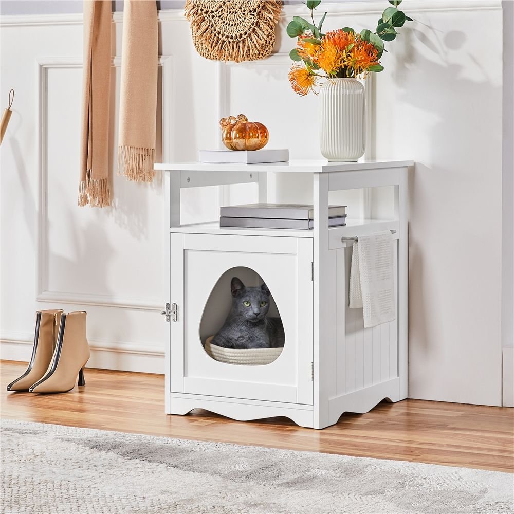 YAHEETECH End Table Cat Litter Box Enclosure with Wooden Structure Open