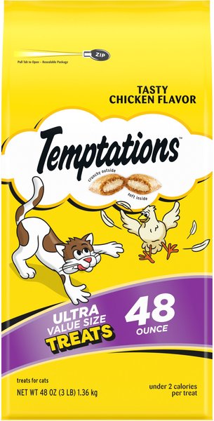 TEMPTATIONS Classic Tasty Chicken Flavor Soft Crunchy Cat Treats 48 oz bag Chewy