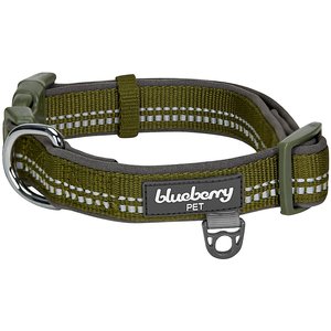 Blueberry Pet Soft & Safe 3M Neoprene Padded Adjustable Reflective Dog Collar, Olive Green, Small: 12 to 16-in neck