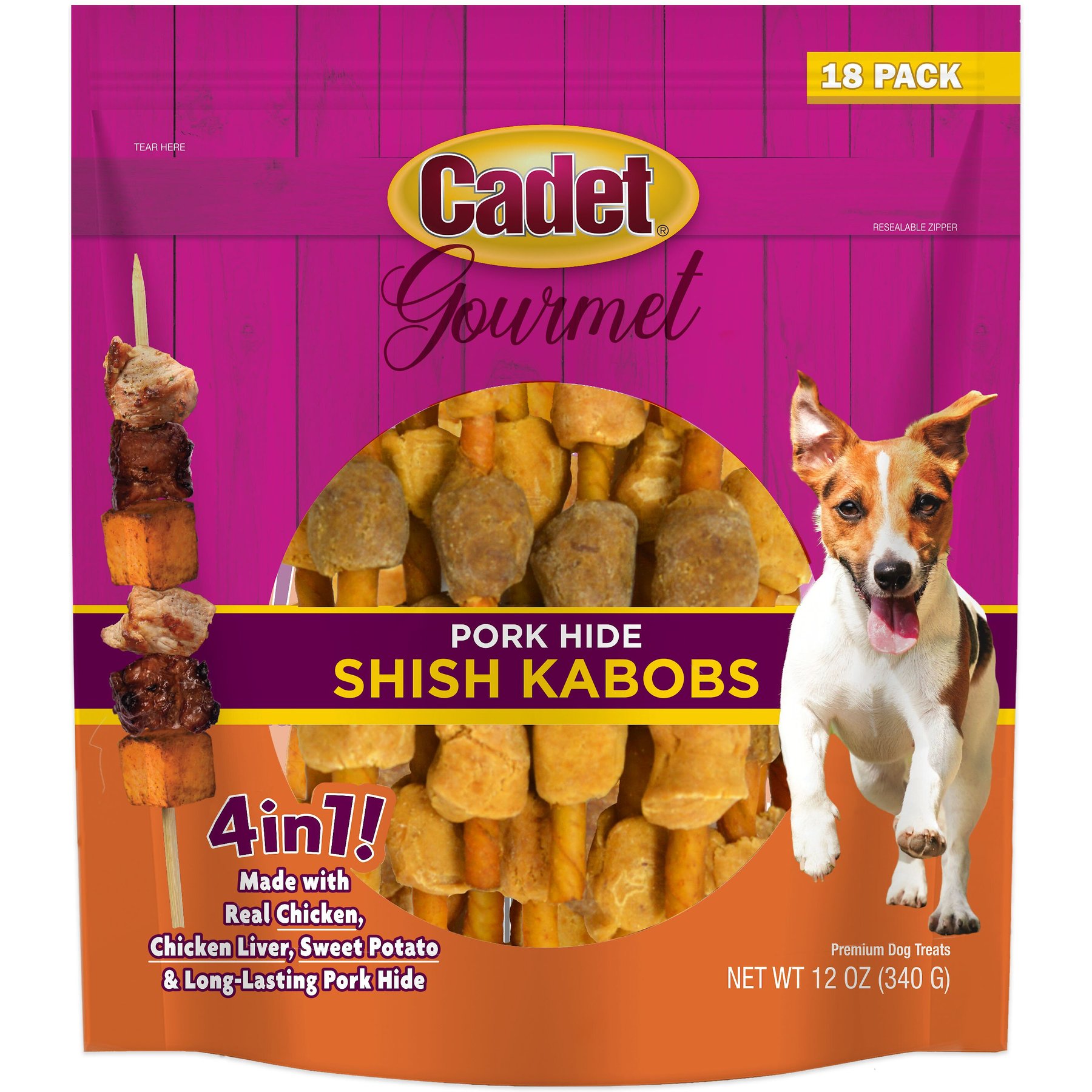 CADET Gourmet Pork Hide Shish Kabob Dog Treats Small 12 oz