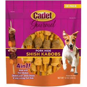 Cadet Gourmet Pork Hide Shish Kabob Dog Treats, 5-in, 18 count
