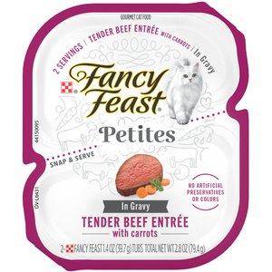 Fancy Feast Gourmet Gravy Petites Tender Beef With Carrots Entree Wet Cat Food, 24 Servings, 2.8-oz tub, case of 12