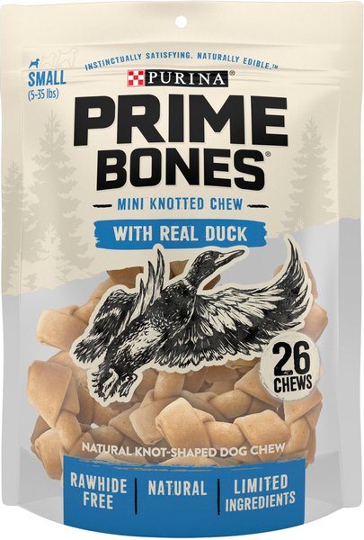 Prime Bones Natural Mini Knotted Dog Chews with Real Duck Dog Treats, 16.5-oz pouch slide 1 of 9