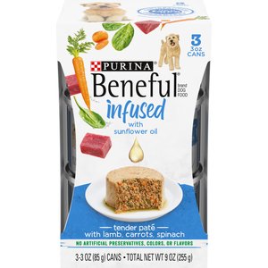 Purina Beneful Infused Pate with Real Lamb, Carrots & Spinach Wet Dog Food, 3-oz sleeve, case of 24