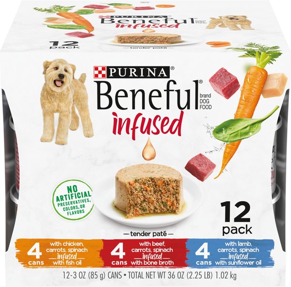 Purina Beneful Infused Pate with Real Lamb, Chicken, Beef Variety Pack Wet Dog Food, 3-oz can, case of 24 slide 1 of 9