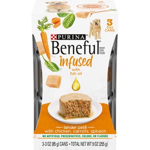 Purina Beneful Infused Pate with Real Chicken, Carrots & Spinach Wet Dog Food, 3-oz sleeve, case of 24