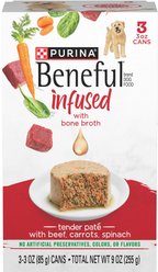 Purina Beneful Infused Pate with Real Beef, Carrots & Spinach Wet Dog Food, 3-oz sleeve, case of 24