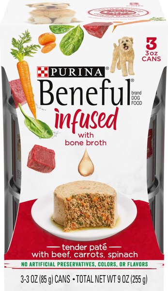 Purina Beneful Infused Pate With Real Beef, Carrots & Spinach Wet Dog Food, 3-oz sleeve, case of 24 slide 1 of 9