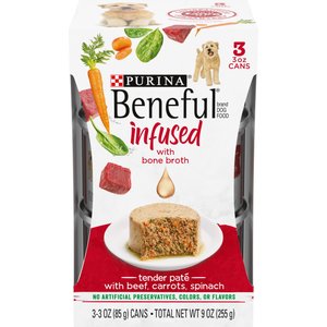 Purina Beneful Infused Pate With Real Beef, Carrots & Spinach Wet Dog Food, 3-oz sleeve, case of 24