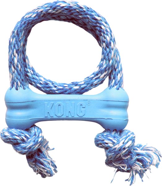 KONG Puppy Goodie Bone with Rope Dog Toy, XSmall, Blue