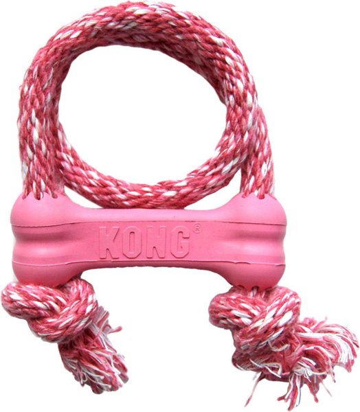 Discontinued KONG Puppy Goodie Bone with Rope Dog Toy, XSmall, Pink